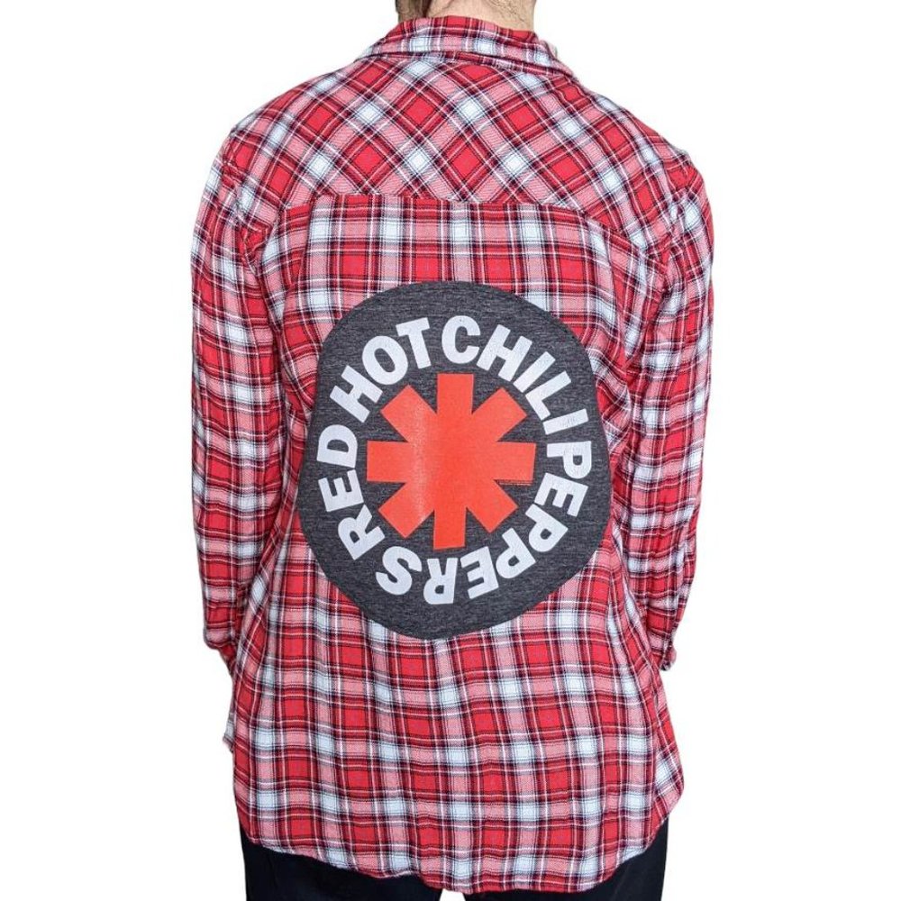 Red Hot Chili Peppers Band Artist Custom Upcycled Flannel Button Down Shirt Sz S
